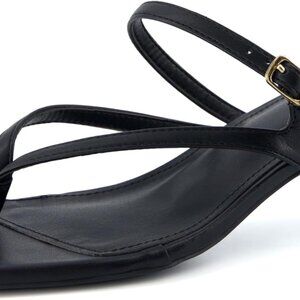 Women's Faux Leather Kitten Heel Sandals Square Toe Strappy Wide Widths